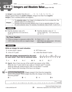 Integers and Absolute Value integer positive integers