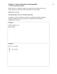 Chapter 2: Linear Equations and Inequalities  - 1 -