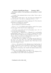 Algebra Qualifying Exam January 2015