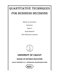 QUANTITATIVE TECHNIQUES FOR BUSINESS DECISIONS