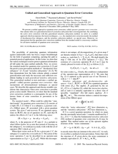 Unified and Generalized Approach to Quantum Error Correction David Kribs, Raymond Laflamme,