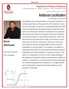Anderson Localization Looking Forward Department of Physics Colloquium