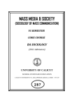 MASS MEDIA &amp; SOCIETY 287 (SOCIOLOGY OF MASS COMMUNICATION) BA SOCIOLOGY
