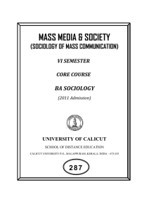 MASS MEDIA &amp; SOCIETY 287 (SOCIOLOGY OF MASS COMMUNICATION) BA SOCIOLOGY