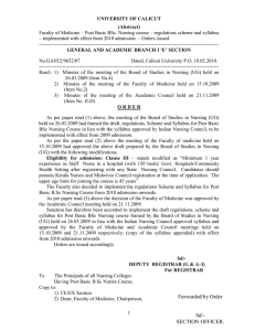 Faculty of Medicine – Post Basic BSc. Nursing course –... – implemented with effect from 2010 admission  – Orders...  UNIVERSITY OF CALICUT