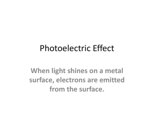 Photoelectric Effect When light shines on a metal surface, electrons are emitted