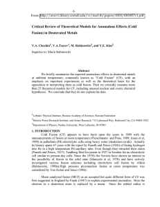 Critical Review of Theoretical Models for Anomalous Effects (Cold