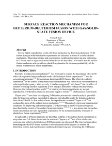SURFACE REACTION MECHANISM FOR DEUTERIUM-DEUTERIUM FUSION WITH GAS/SOLID- STATE FUSION DEVICE Abstract
