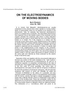 ON THE ELECTRODYNAMICS OF MOVING BODIES By A. Einstein June 30, 1905