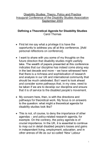 Disability Studies: Theory, Policy and Practice