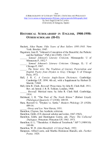 Historical Scholarship in English, 1900