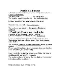 Participial Phrases 1. Participles are adjectives formed from verbs