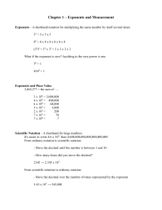 Chapter 1 – Exponents and Measurement Exponents – A shorthand