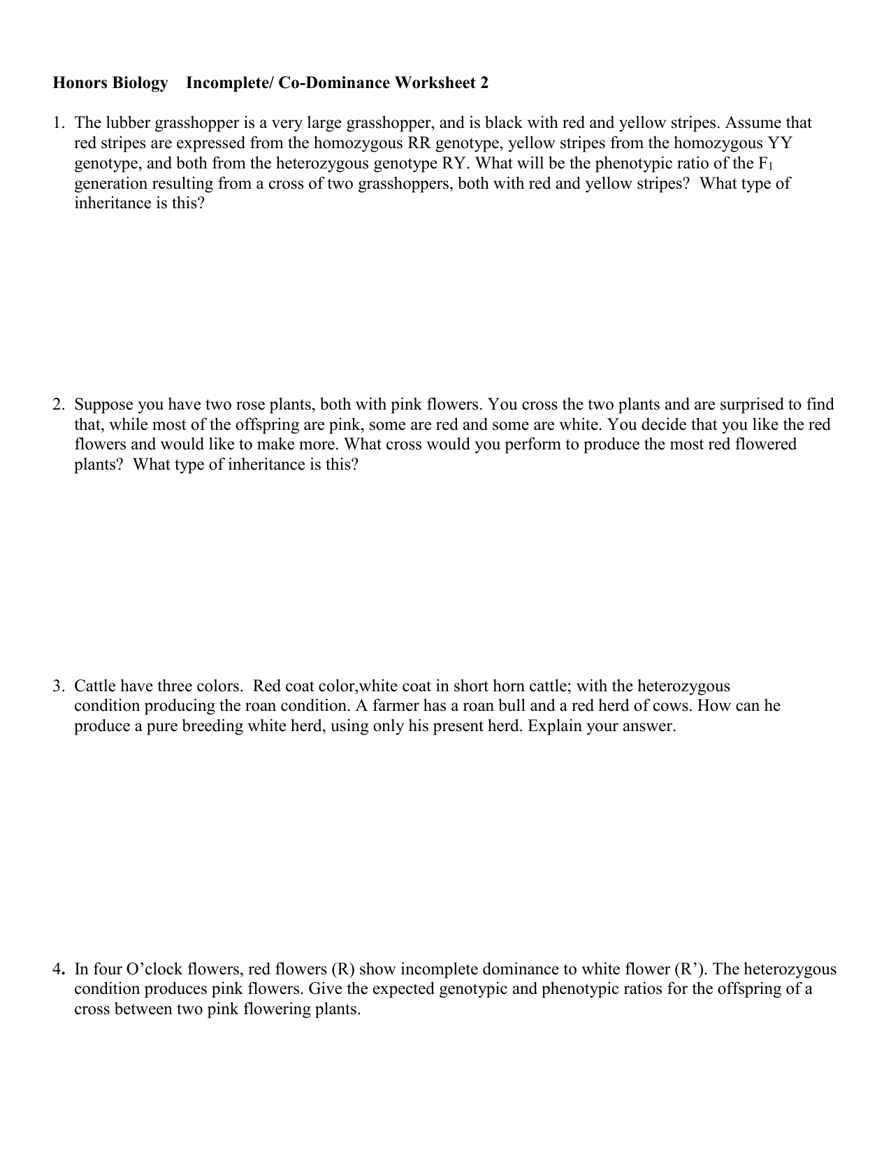 Worksheets Incomplete And Codominance Worksheet Answers honors biology incomplete co