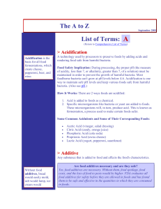 The A to Z September 2001 Acidification is the basis for all food