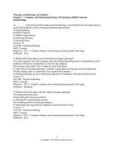 Principles of Marketing, 16e (Kotler) Chapter 2 Company and