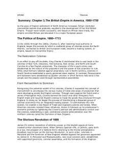 APUSH TKarnes Summary: Chapter 3,The British Empire in America