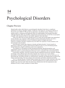 14 CHAPTER Psychological Disorders Chapter Preview Mental