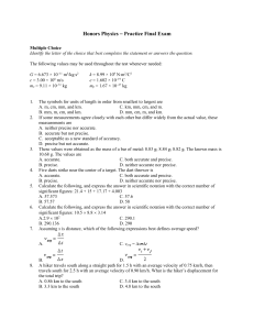 Honors Physics - Practice Final Exam