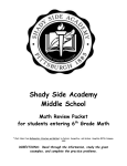 Shady Side Academy Middle School Math Review Packet for