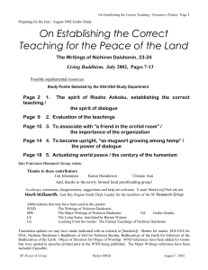 On Establishing the Correct Teaching for the Peace of the