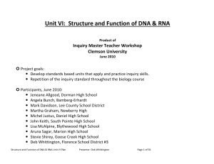 Unit VI – Structure and Function of DNA and RNA Unit VI: Structure