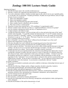 Zoology 100/101 Lecture Study Guide