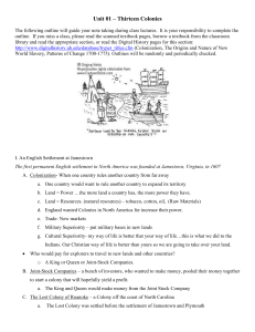 Unit 01 – Thirteen Colonies