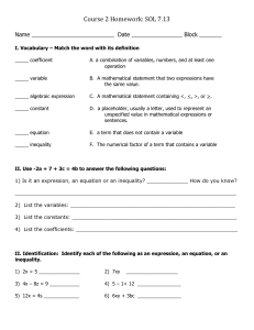 Expressions, Equations and Inequalities #2