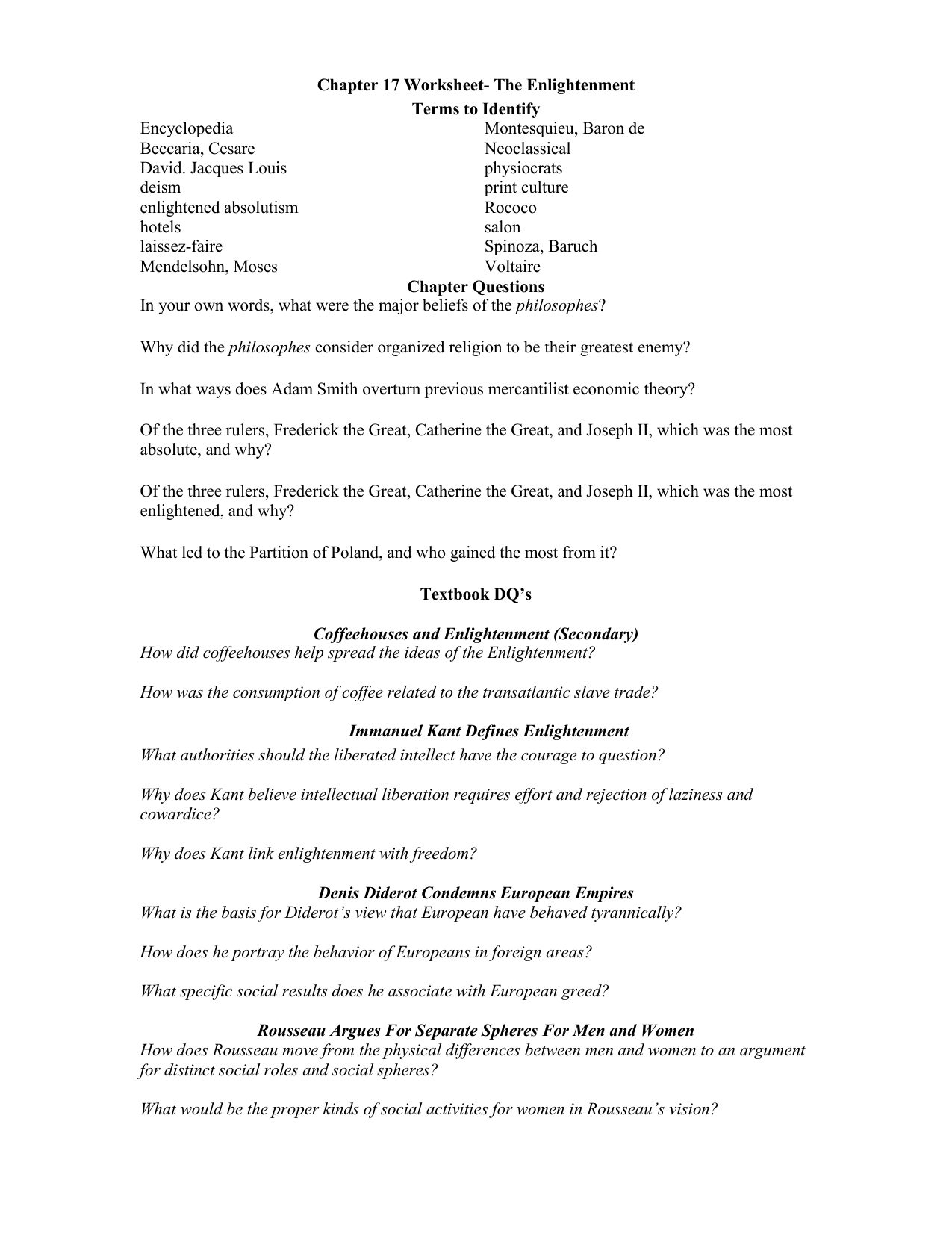 worksheet Enlightenment Worksheet chapter 17 worksheet the enlightenment apeh
