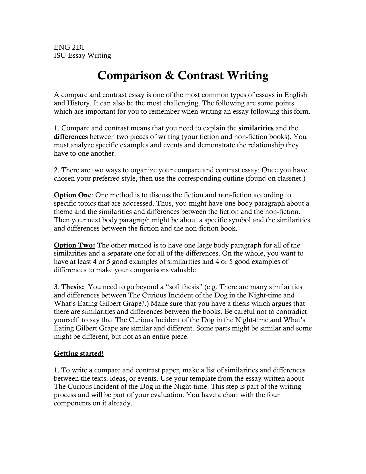 How to organize a compare and contrast essay