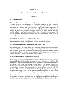 Module -1 Basic Principles of Turbomachines` Lecture