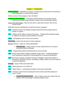 Chapter 1 – Introduction Forensic Science – application of science