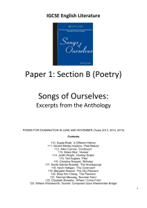 IGCSE English Literature Paper 1: Section B (Poetry) Songs of