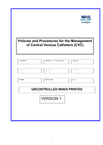 Policy For The Management Of Central Venous