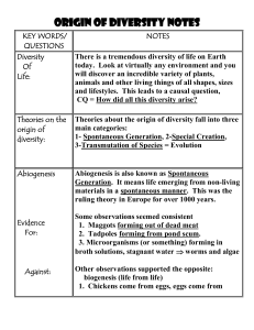 Origin of Diversity Notes