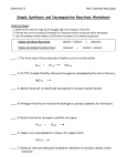 Simple Synthesis and Decomposition Reactions Worksheet