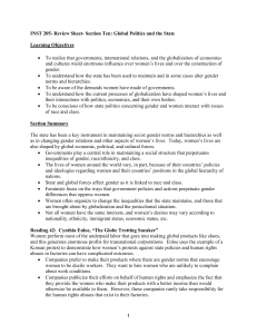 INST 205- Review Sheet- Section Ten: Global Politics and the State