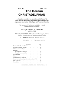 Price 8d April 1931 The Berean CHRISTADELPHIAN A Magazine
