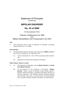 Statement of Principles concerning BIPOLAR DISORDER No. 25 of
