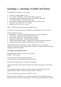 Sociology 1: sociology of health and illness