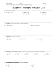 Algebra Review Toolkit part 1- 2 2013