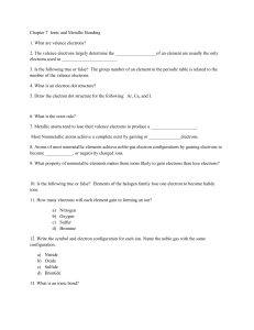 Chapter 7 Ionic and Metallic Bonding 1. What are valence electrons