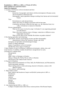 Foundations: c. 8000 b.c.e.–600 c.e. 6 Weeks (19–20%) What