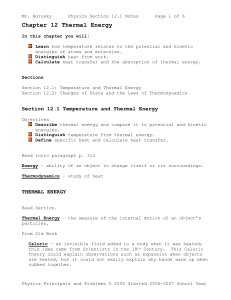 Section 12.1 Temperature and Thermal Energy