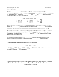 In Class Problems and Notes AP Chemistry General Equilibrium