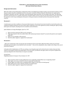 Federalists vs. Anti-Federalists Views of the Constitution 8th Grade