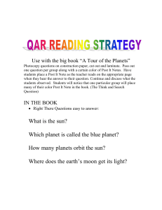 Use with the big book “A Tour of the Planets” Photocopy questions