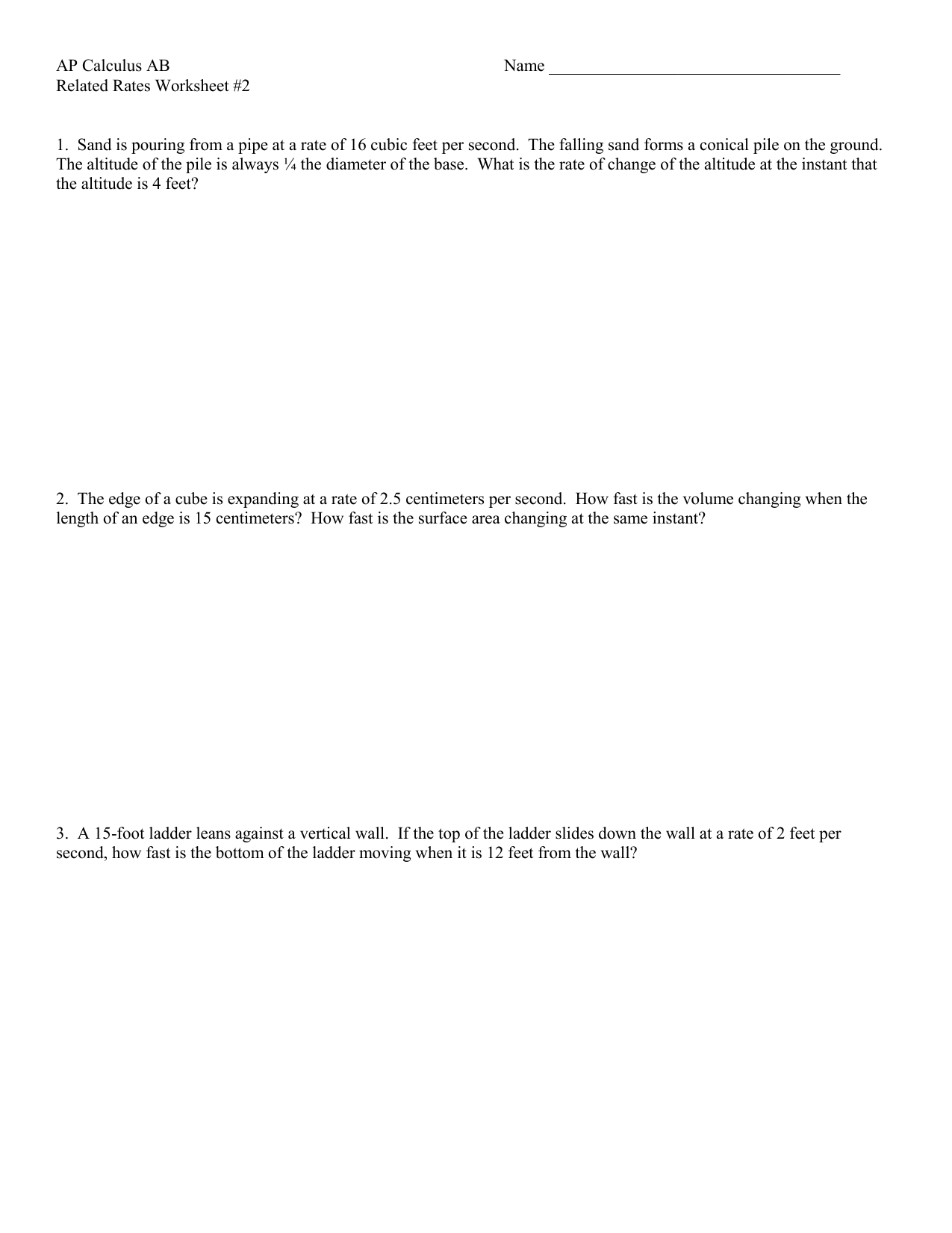 Worksheets Related Rates Worksheet related rates worksheet 2