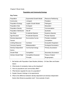 Chapter 6 Study Guide Population and Community Ecology Key